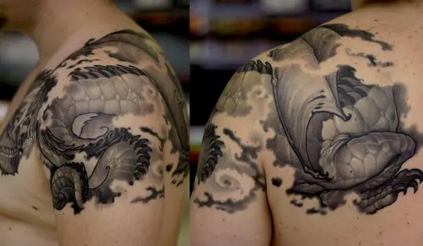 férfias sárkány-akvarell-váll-tattoo-design-ötleteket, a