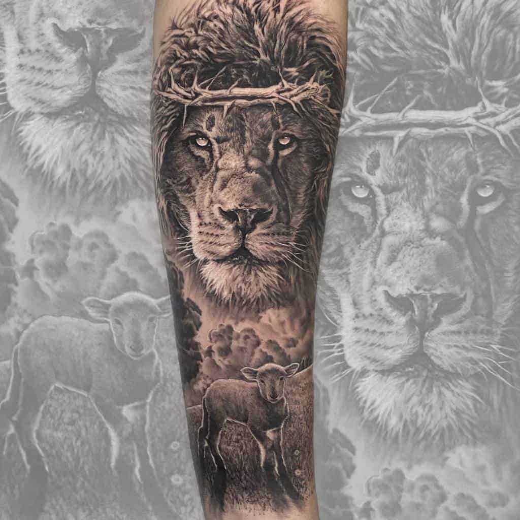 oroszlán és bárány tetoválás